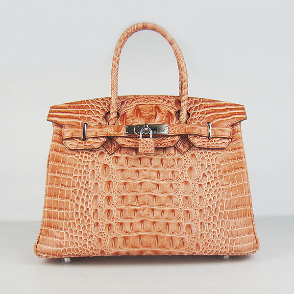 Replica Hermes Birkin 30CM Crocodile Head Veins Bag Orange 6088 On Sale - Click Image to Close